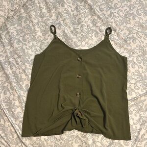 Green Buttoned Tie Front Sleeveless Camisole